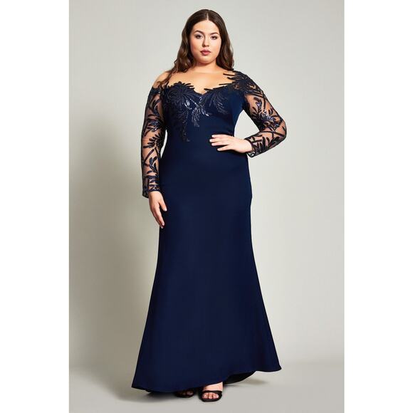 Tadashi Shoji Dresses & Skirts - TADASHI SHOJI ZELTER ASYMMETRIC FLORAL GOWN SIZE 14 NAVY BLUE NEW